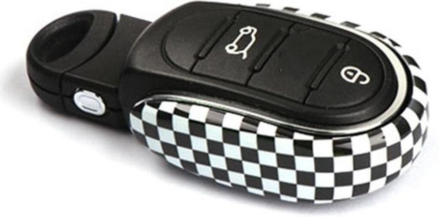 Top Car Parts Autoschlüsselgehäuse aus Metall für Mini Cooper F54 F55 F56 F57 F60 JCW Clubman Countryman in Schwarz mit Checkered Design - Bild 1