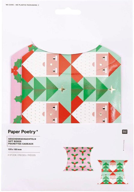 Rico Design Paper Poetry Geschenkschachteln Merry Christmas, 4 Stück, Multicolor, B: 12 cm, H: 18 cm - Bild 1