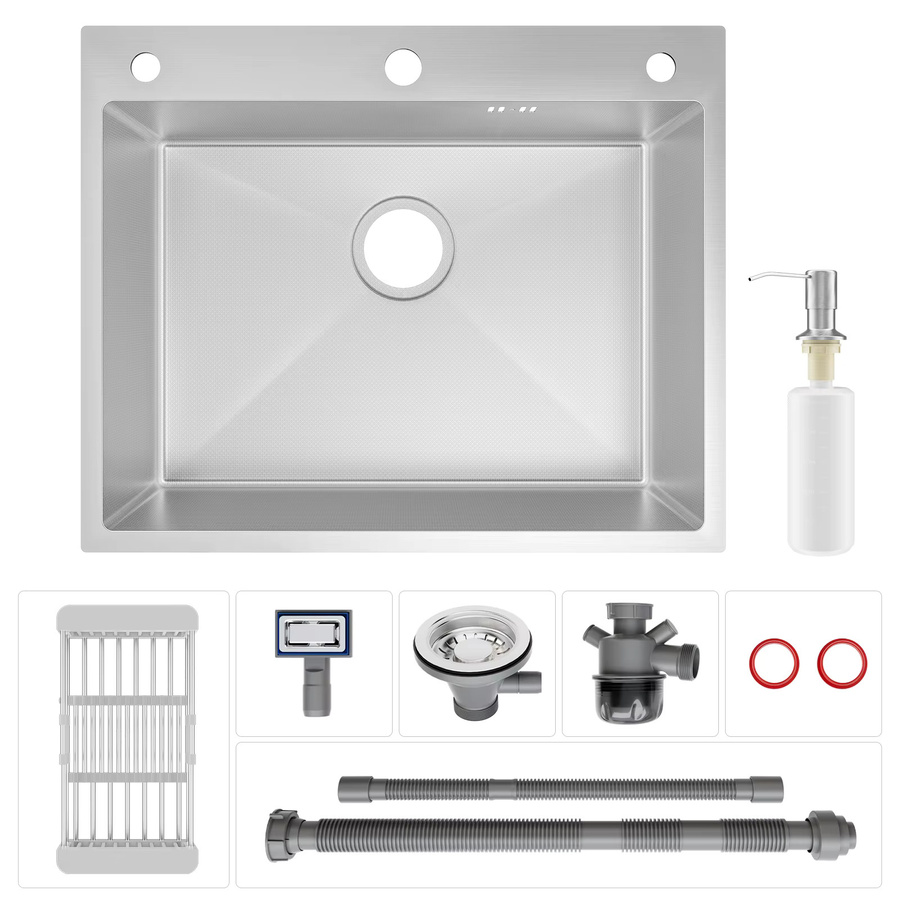 CECIPA max Einbauspüle aus Edelstahl 304 in Silber mit Seifenspender, ausziehbarem Abtropfkorb und Siphon Set, Nano Wabenstruktur, B/T: 60 x 49 cm - Bild 3