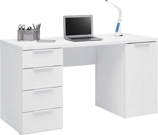 Mömax Schreibtisch Carlos in Weiss mit Schubladenelement und modernem Design, B/T/H: 146 x 60 x 75 cm - Bild 1