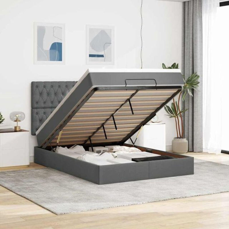 vidaxl Ottoman Polsterbett mit Matratze und LED-Beleuchtung in Anthrazit Grau aus Stoff, B/T: 140 x 200 cm - Bild 1