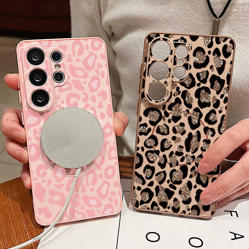 Magnetische Handyhülle mit Leopardenmuster für Samsung Galaxy S25 S26 S24 S23 Ultra S24 FE A17 A57 A56 A37 A55 A16 A35 A15 A36 in Pink Multicolour - Bild 3