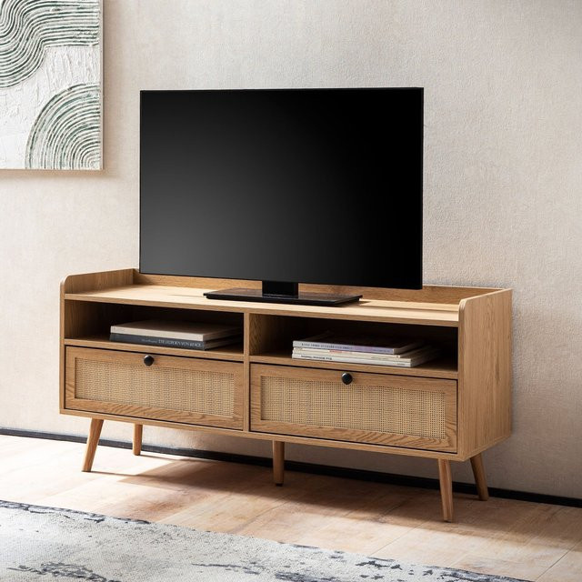 Finebuy TV-Board Lowboard mit Wiener Geflecht und 2 Schubladen in Braun, Breite: 120 cm - Bild 1