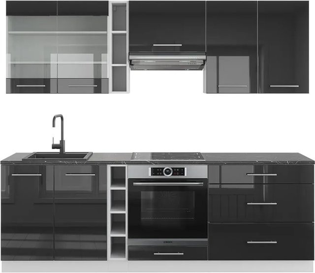 Vicco Fame-Line Küchenzeile in Anthrazit Hochglanz und Weiß, Breite: 235 cm - Bild 1