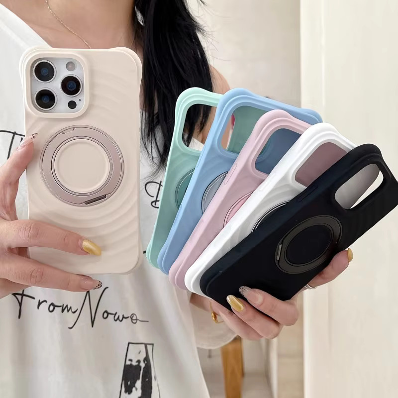 Eurynome Ring-Magnet-Hülle für iPhone 17 Pro Max 16 Pro 15 Pro 14 Pro mit 360 Grad drehbarem Ständer aus stoßfestem Candy-Silikon im Wellen-Design - Bild 3
