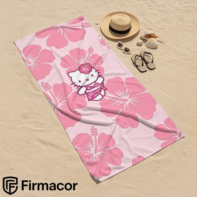H-Hello K-KittyS Reisehandtuch Hibiskus Pink, weiches und schnelltrocknendes Mikrofaser Strandtuch für Damen und Herren - Bild 1
