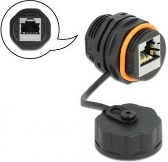 Delock 86695 Kabelverbinder RJ45 Buchse zu RJ45 Buchse Cat.6A mit Verschlusskappe wasserfest Schwarz - Bild 1