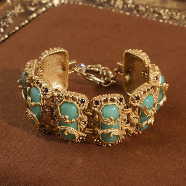Icareu Armband, imitiertes Jade, Naturstein, 18 Karat Goldfarbe, Damen - Bild 1