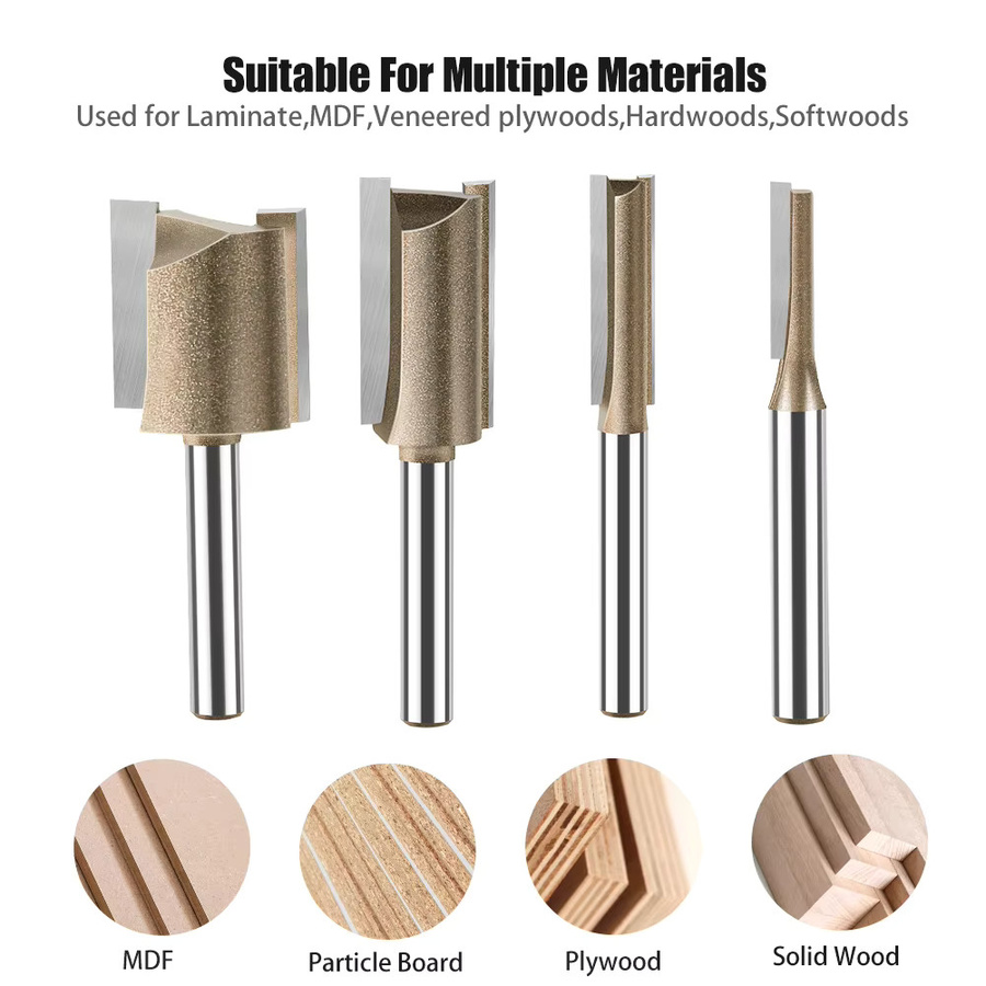 JGZUI CNC Flush Trim Router Bit mit 6mm Schaft, Gerade Doppelflöten-Fräser aus Wolframhartmetall, Farbe: Silber - Bild 2