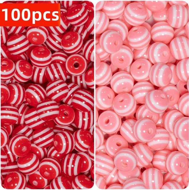 QYWCTZ Acryl-Perlen, Rote und Rosa, 8mm, Streifenmuster, Unisex - Bild 1
