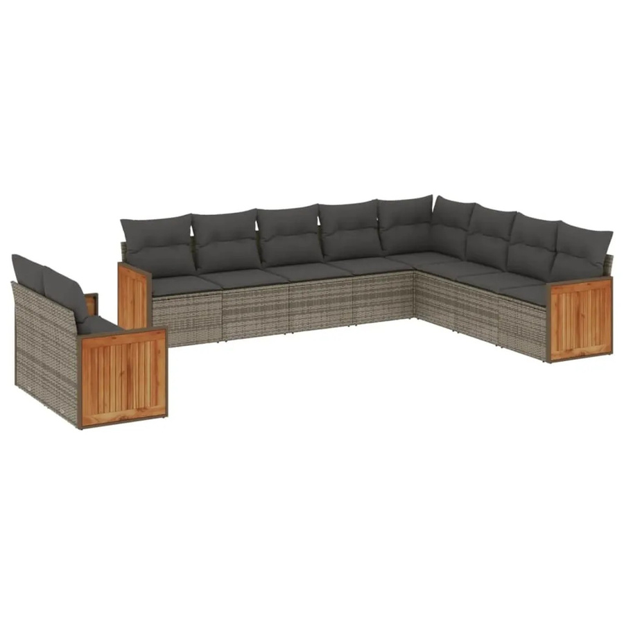 vidaXL 10-tlg. Garten-Sofagarnitur aus Polyrattan in Grau mit Kissen und Stauraum - Bild 2