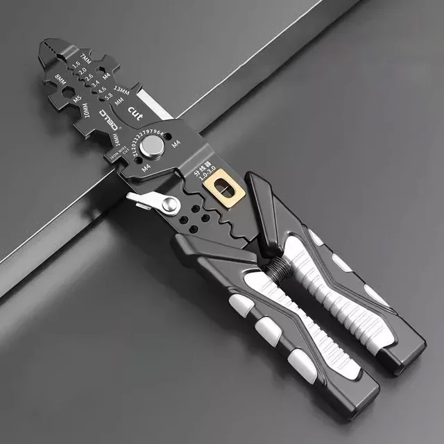 DTBD Multifunktionale Elektriker-Zange mit langer Nase, Abisolierzange und Kabel-Cutter in Schwarz - Bild 1
