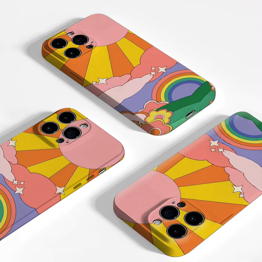 Handyhülle Regenbogen-Blumenlandschaft für Apple iPhone 11 bis iPhone 17 Pro Max Plus mit doppelschichtiger Rückseite in Multicolour - Bild 3