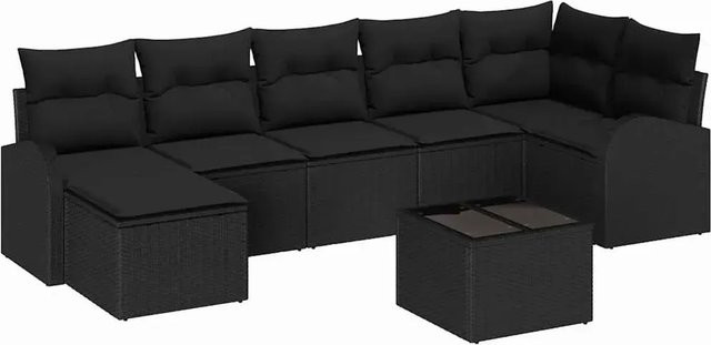 vidaXL 8-tlg. Garten-Sofa-Set aus Polyrattan mit Kissen in Schwarz - Bild 1