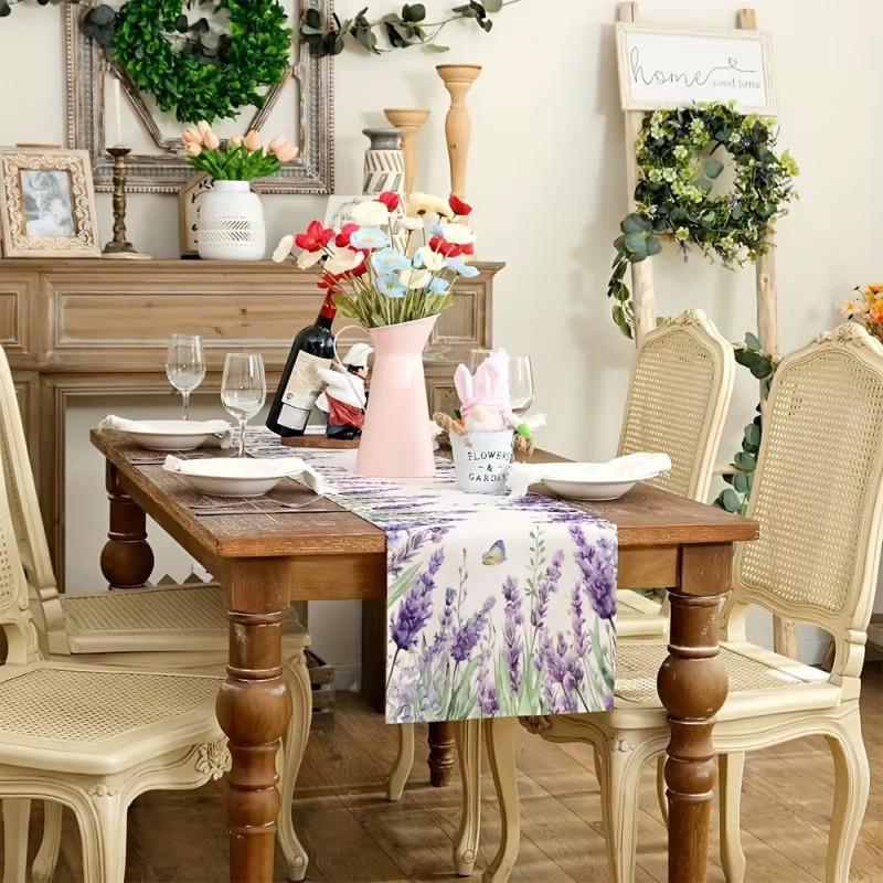 VIKAMA Tischläufer Lavendel im Landhausstil aus Leinen, Mehrfarbig, B: 90 cm, T: 33 cm - Bild 2
