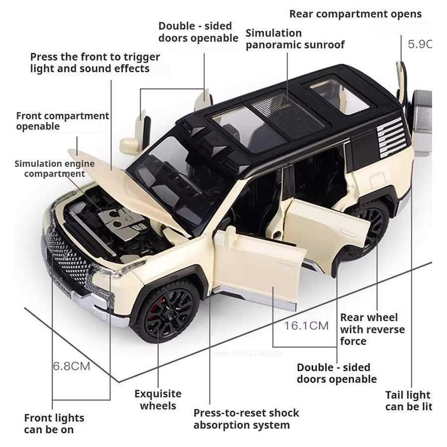 RMZ city YangWang U8 PRADO Modellauto, 1:32, mit Licht und Sound, Gummireifen - Bild 2
