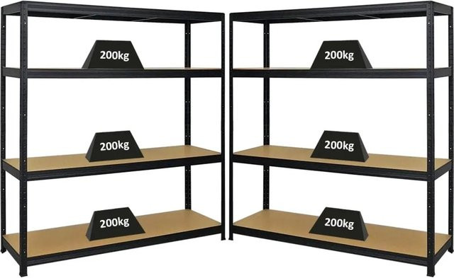 PROREGAL 2er-Set Schwerlastregal Giant Elephant Schwarz, B/H/T: 160 x 150 x 45 cm, mit 4 verstellbaren Ebenen und 200 kg Fachlast - Bild 1