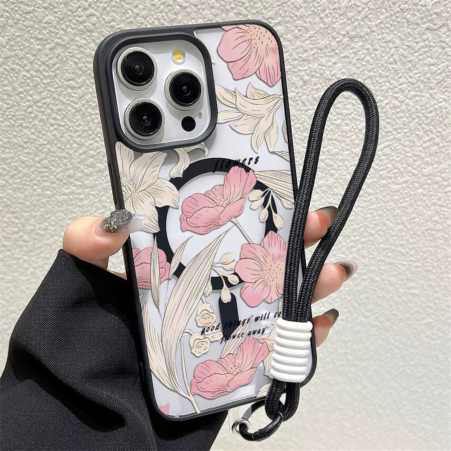 Stoßfeste magnetische iPhone 16 Pro Max Handyhülle mit Blumen-Design in Multicolour und matter Acryl-Abdeckung - Bild 5