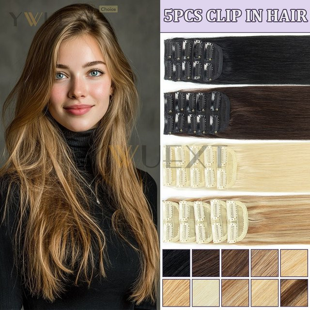 SPIKFN Clip-in-Haarteile Remy-Echthaar, 5 Stück Set, Damen - Bild 1
