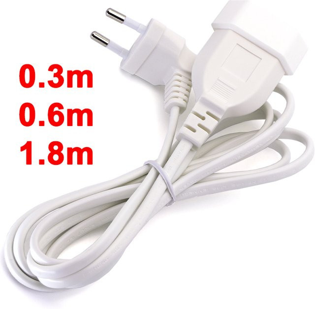 JCD EU-Stromverlängerungskabel mit abgewinkeltem 2-Pin-Stecker auf Buchse, Weiß - Bild 1