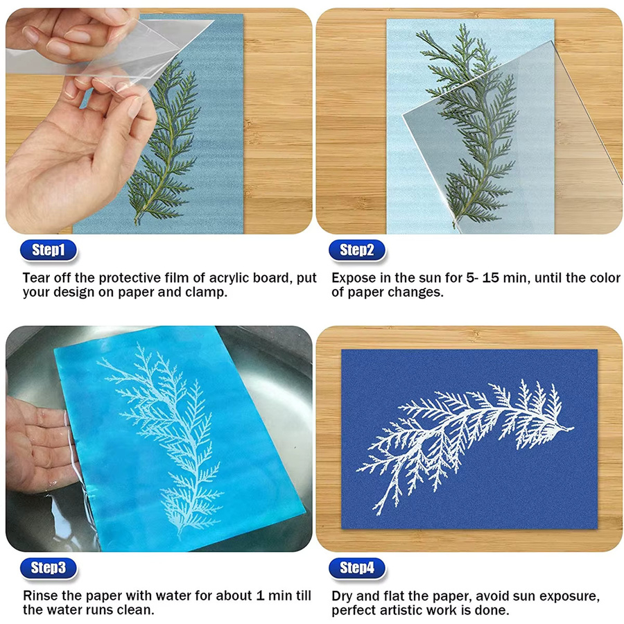 DIY Sonnen-Druck-Papier Set für Natur-Kunsthandwerk, Blau, A5 - Bild 4