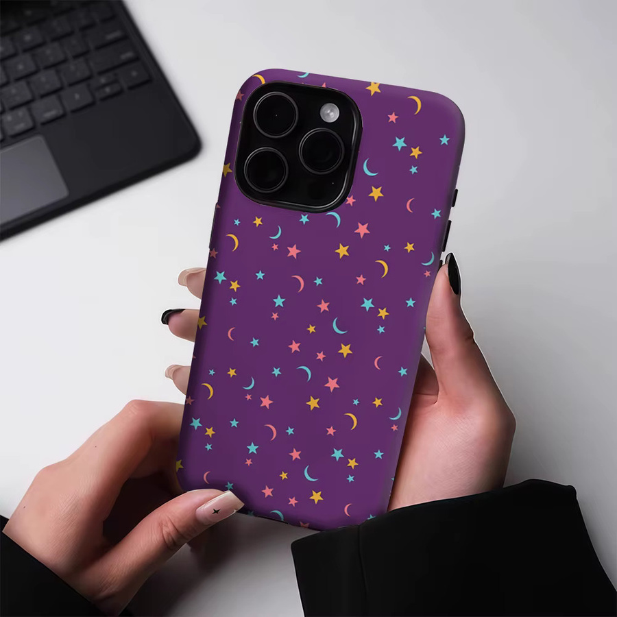 Potdemiel Handyhülle mit Sternen und Monden für iPhone 17 16 15 14 13 Pro Max Plus, magnetisch, doppelschichtig und robust, Mehrfarbig/Lila - Bild 3