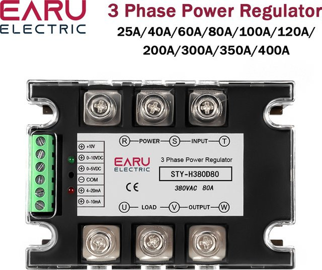 EARU Dreiphasen-Halbleiterrelais Spannungsreglermodul Leistungsregler Thyristor AC380V 25A-400A SSR mit Lüfter-Kit in Schwarz - Bild 1