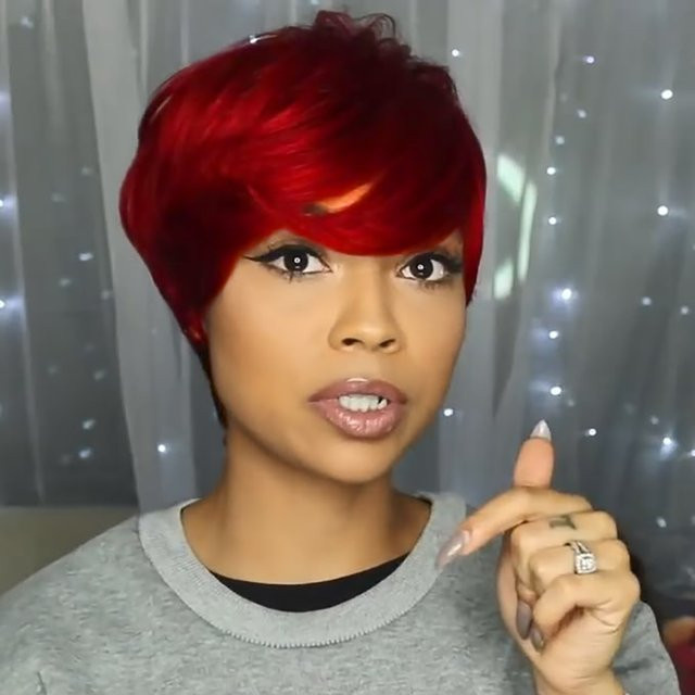 OYM HAIR Perücke, Pixie-Schnitt, rote Farbe, Echthaar, Damen - Bild 1