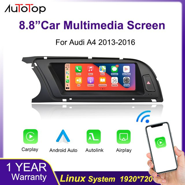 AUTOTOP Multimedia Radio mit 8,8 Zoll Touchscreen für Audi A4 B8 2013-2016 inklusive Carplay, Android Auto, MMI 2G/3G, Spiegel Link und Airplay in Schwarz - Bild 1
