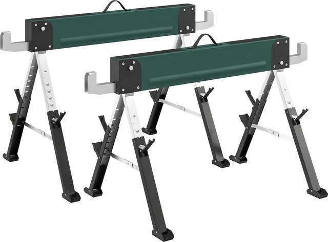 HOMCOM 2er-Set klappbare Metall-Sägeböcke in Grün, höhenverstellbar 64-81 cm, max. Traglast 1160 kg, B/H/T: 116 x 64 x 81 cm - Bild 1