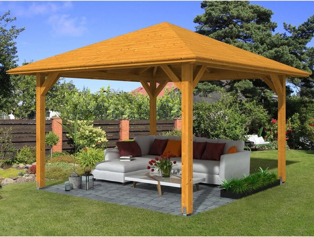 Skan Holz Pavillon Cannes 2 aus Fichte in Eiche hell lasiert, B/T: 359 x 359 cm - Bild 1