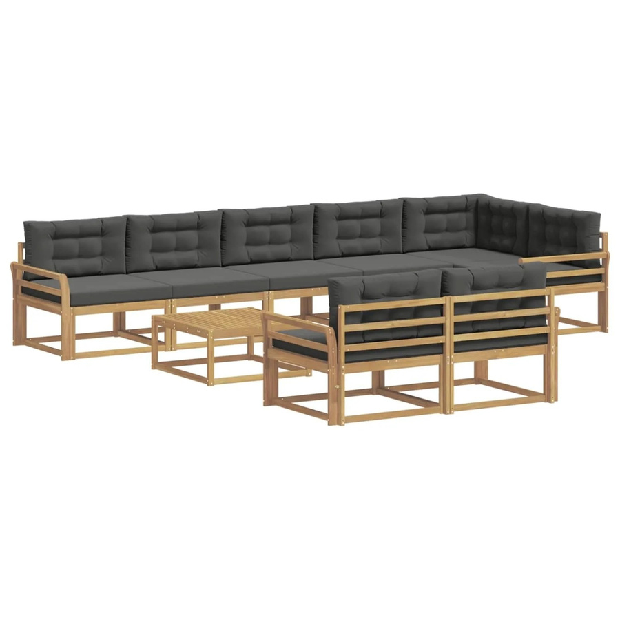 vidaXL Outdoor-Sofagarnitur aus Akazienholz in U-Form, 9-teiliges Set in Weiß und Anthrazit, B/T/H: 79 x 79 x 37 cm - Bild 2
