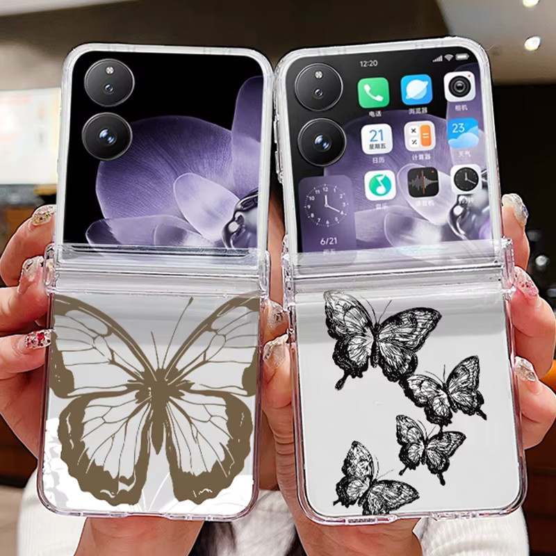 Stoßfeste transparente Handyhülle mit buntem Blumen- und Schmetterlingsdesign für Xiaomi Mix Flip aus hartem PC - Bild 1