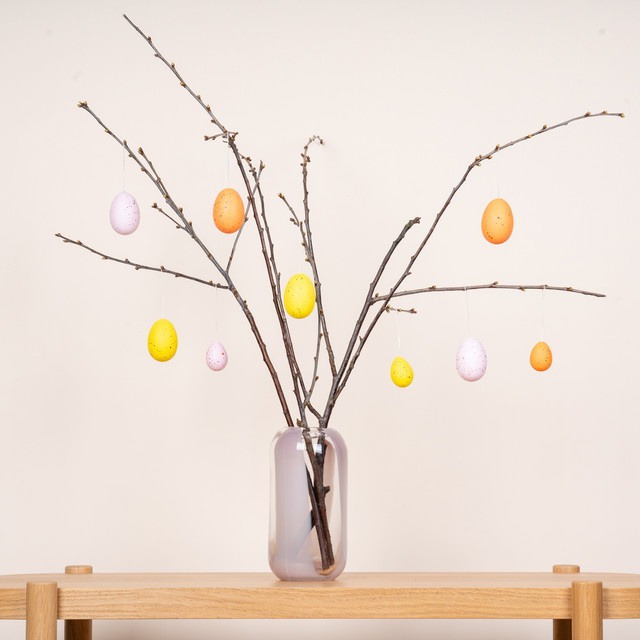 Green Living Osterdeko 9er Set Gepunktete Ostereier als Deko Hänger in Gelb, Rosa und Orange - Bild 1
