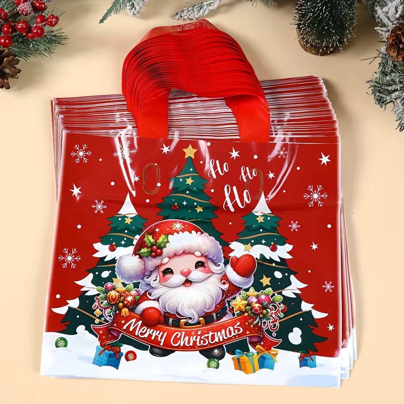Rote Weihnachtsmann und Weihnachtsbaum Geschenktüte aus Kunststoff für festliche Partydekorationen - Bild 2