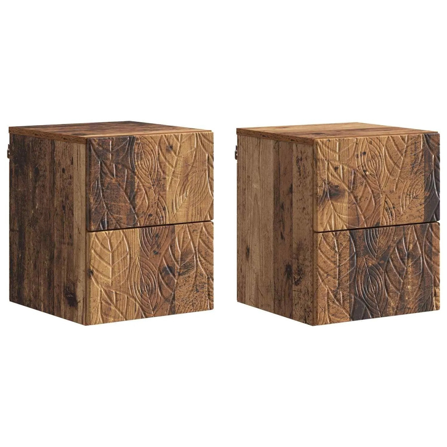 vidaXL Wandmontierter Nachttisch Set aus Altholz in Braun, 2 Stück, B/T/H: 34,5 x 33 x 40 cm - Bild 2