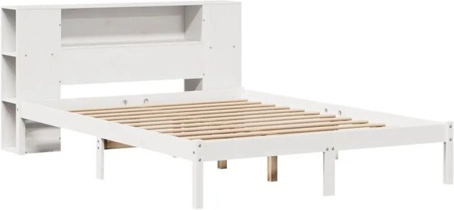 vidaXL Massivholzbett aus Kiefer mit Regal in Weiß, B/T/H: 140 x 190 cm - Bild 1