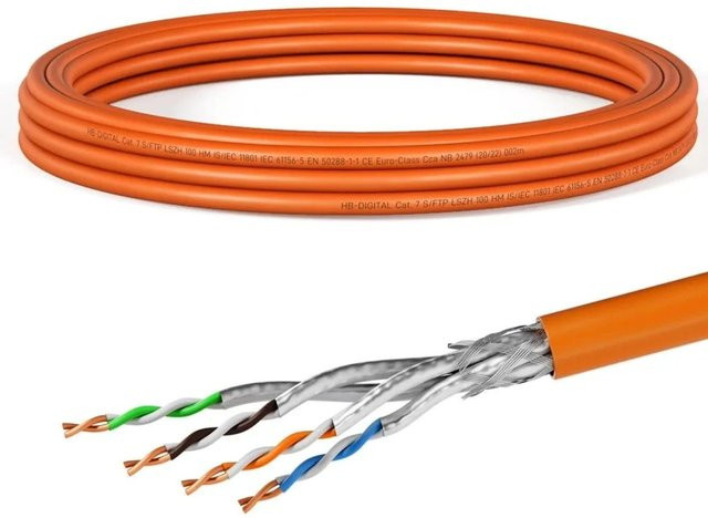 hb-digital CAT 7 Netzwerkkabel S/FTP AWG23 LSZH Ethernet LAN Kabel Orange, Länge: 5 m - Bild 1