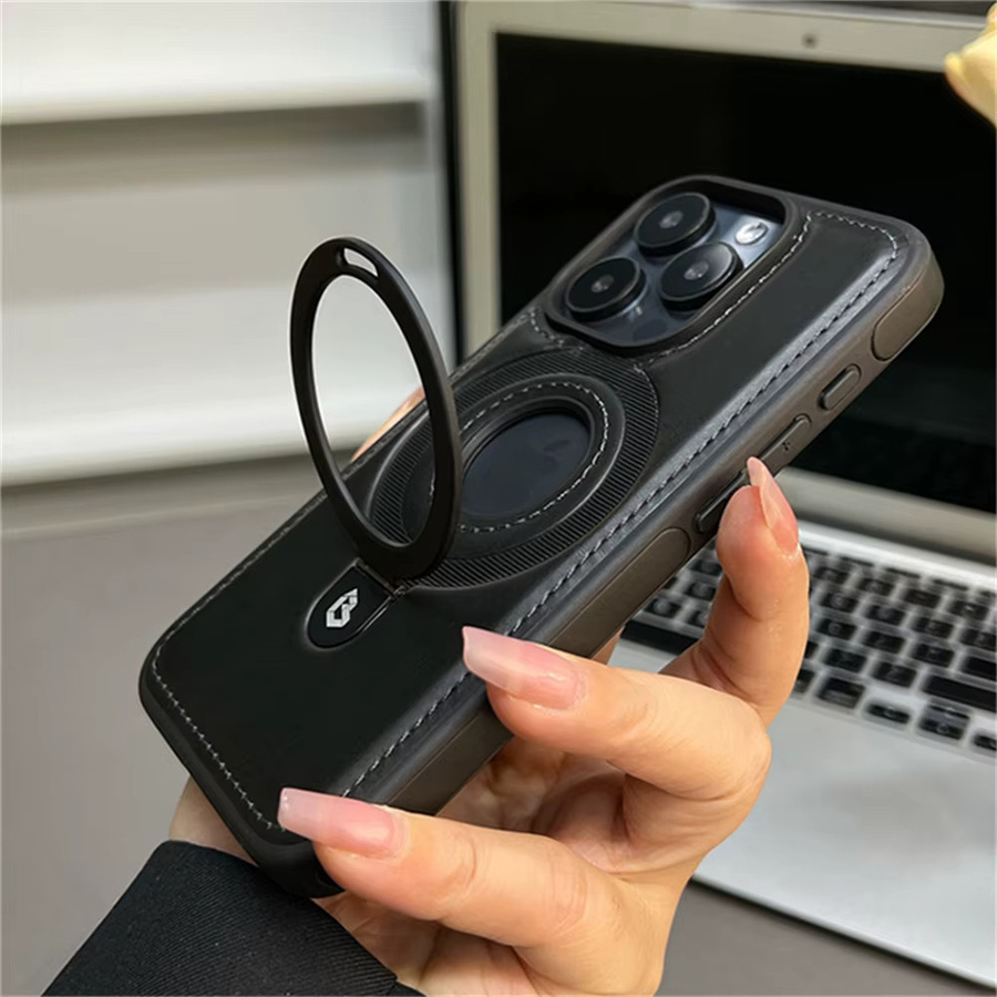 YX Magnetische PU-Leder Handyhülle mit Standring für iPhone kompatibel mit MagSafe, Farbe: Rot - Bild 3