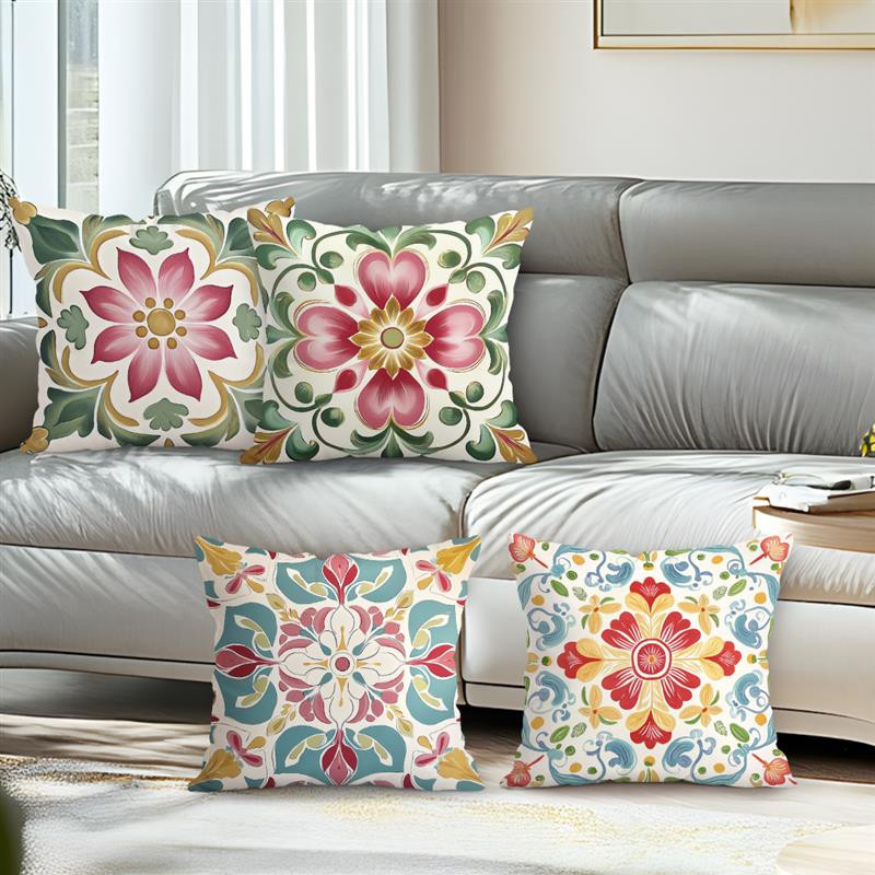 Bohemian Kissenbezug mit geometrischem Blumenmuster aus Polyester für dein Sofa und deine Heimdeko, B/B/H: 18 x 18 x 18 cm - Bild 2