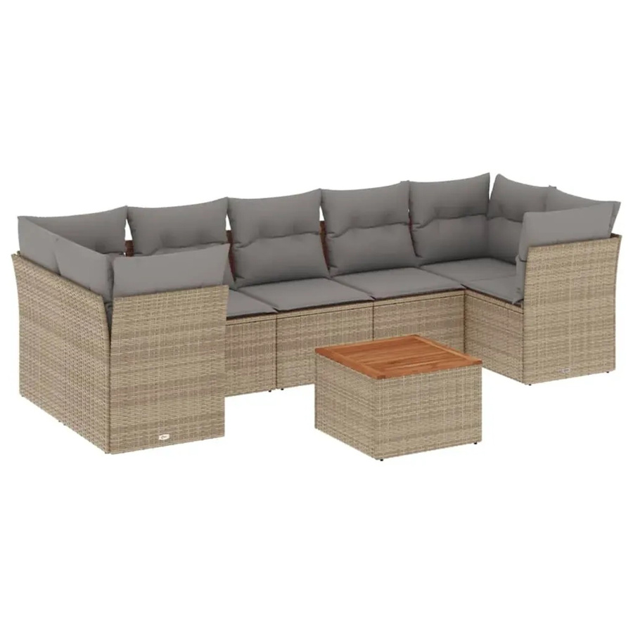 vidaXL 8-teilige Garten-Sofagarnitur aus Polyrattan in Beige mit Kissen und Tisch in L-Form - Bild 2