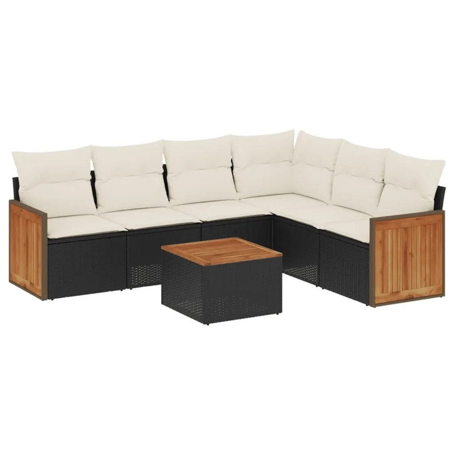 vidaXL 7-teilige Garten-Sofagarnitur in L-Form aus Poly-Rattan und pulverbeschichtetem Stahl mit Kissen in Schwarz-Creme - Bild 2