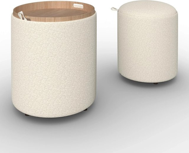 Bessagi Home Hocker Set Melanie in Weiß mit Bouclé-Bezug - Bild 1