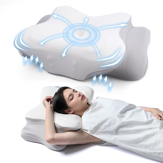 SINONICS Ergonomisches Nackenstützkissen aus Memory-Schaum in Grau, Zervikales Schmetterlingskissen für erholsamen Schlaf - Bild 1