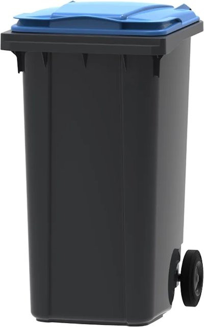 PROREGAL Mülltonne Müllgroßbehälter mit 2 Rädern, 240 Liter, Grau mit blauem Deckel, H x B x T: 107,9 x 58,3 x 73,7 cm - Bild 1