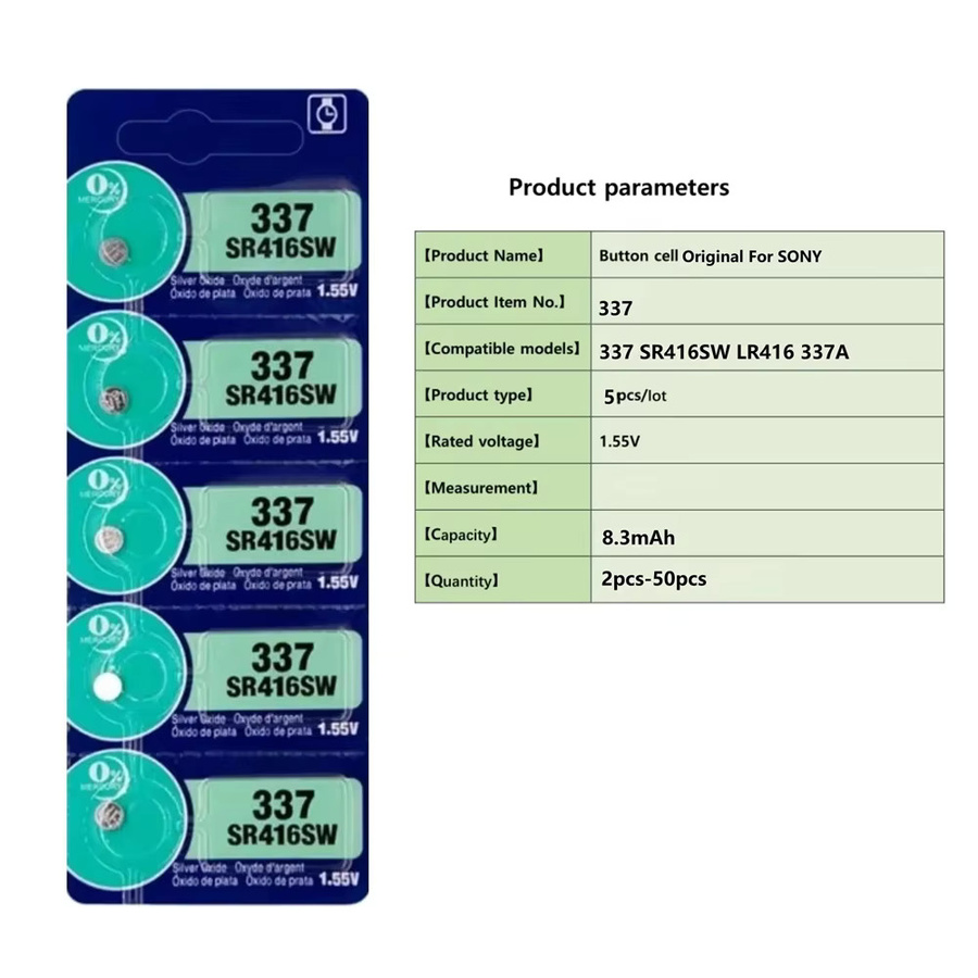 Sony SR416SW 337 Silberoxid-Knopfzellenbatterien 1,55V für Mini Wireless Ohrhörer und Uhren in Silber - Bild 2