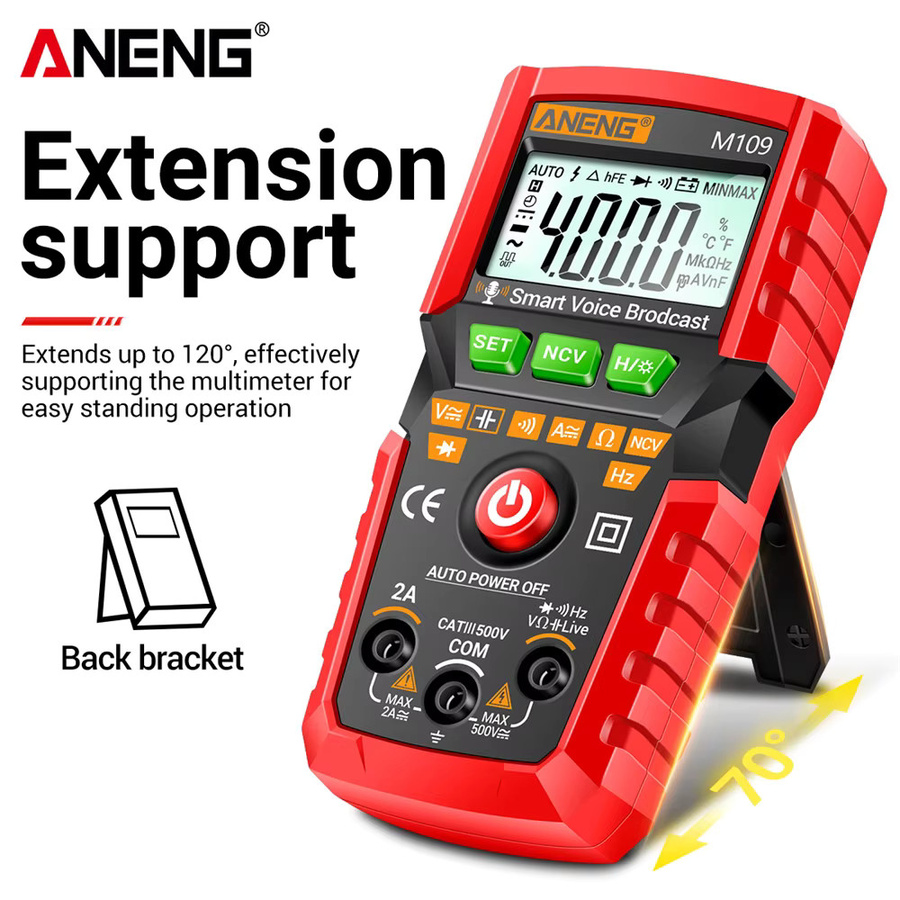 ANENG M109 Smart Multimeter Tester AC/DC Spannungsmessgerät mit Sprachausgabe, NCV, Kapazitäts- und Durchgangsprüfung, Schwarz - Bild 3