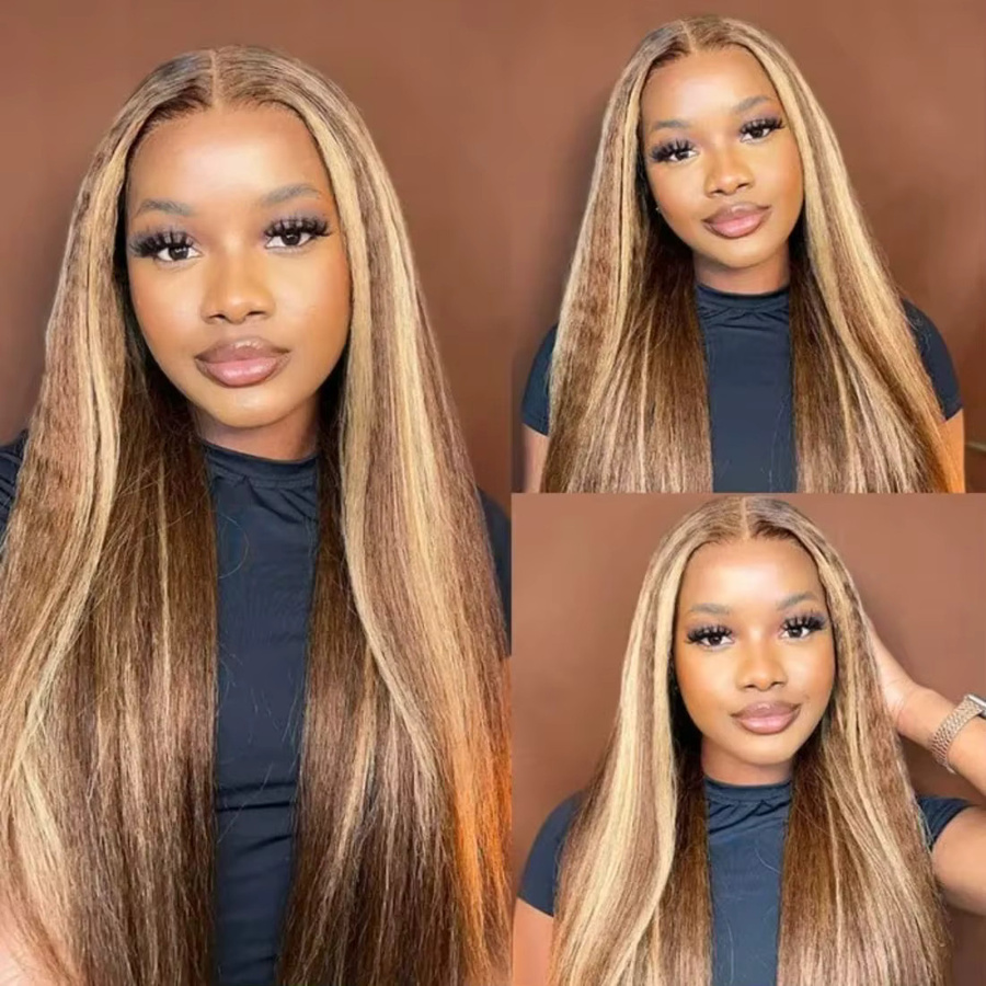 Doralia Kinky Straight Perücke, Yaki Straight, 38 Zoll, 220% Dichte, Highlight 4/27 - Bild 3