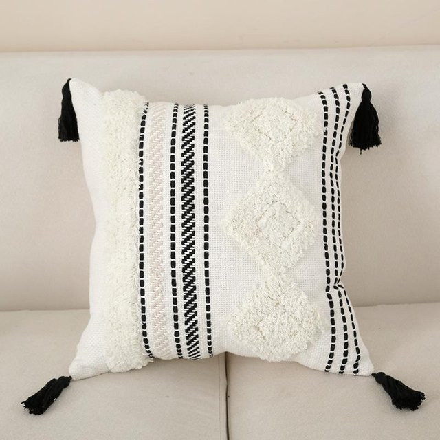 JMG Clothing Boho Kissenhülle aus Baumwolle mit Jacquard-Stickerei in Weiß, B/H: 45 x 45 cm - Bild 1