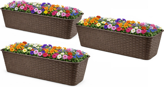 Set mit 3 Balkonkästen Galicja aus Rattan in Braun, Breite: 60 cm - Bild 1